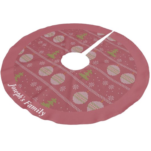 Weihnachtsbaum und Ornament rot Polyester Weihnachtsbaumdecke (Schrägansicht)