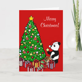 Weihnachtsbaum und Panda-Cartoon Feiertagskarte