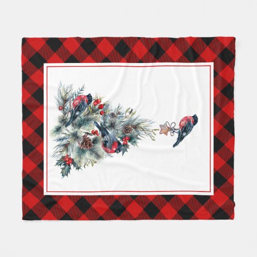 Weihnachtsbaum und Red Bullfinch Fleecedecke (Vorderseite (Horizontal))