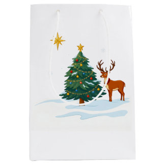 Weihnachtsbaum und Rentier Mittlere Geschenktüte