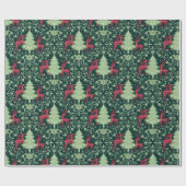 Weihnachtsbaum und Rentier - Volkskunst - Grün Geschenkpapier (Flach)