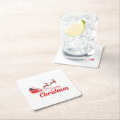 Weihnachtsbaum und Rentiere Rechteckiger Pappuntersetzer (Vor Ort)