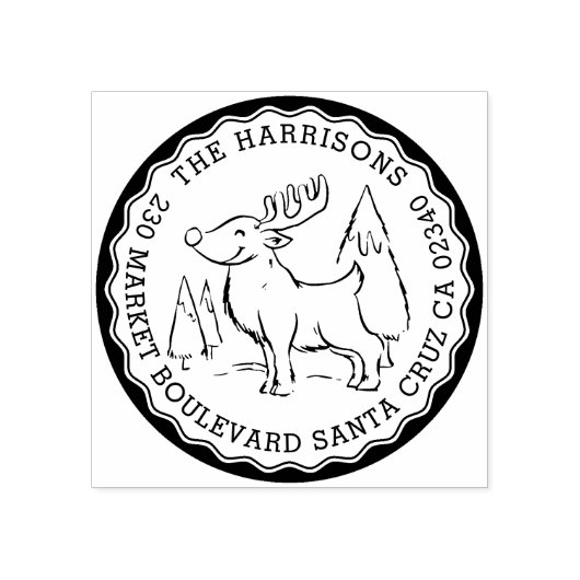 Weihnachtsbaum und Rentierrundung Rücksendeadresse Gummistempel (Prägung)