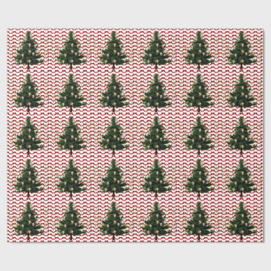 Weihnachtsbaum und Rote Bogen Wrapping Paper Geschenkpapier (Flach)