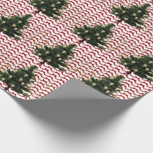 Weihnachtsbaum und Rote Bogen Wrapping Paper Geschenkpapier (Ecke)