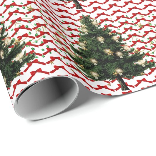 Weihnachtsbaum und Rote Bogen Wrapping Paper Geschenkpapier (Rolleneckpunkt)