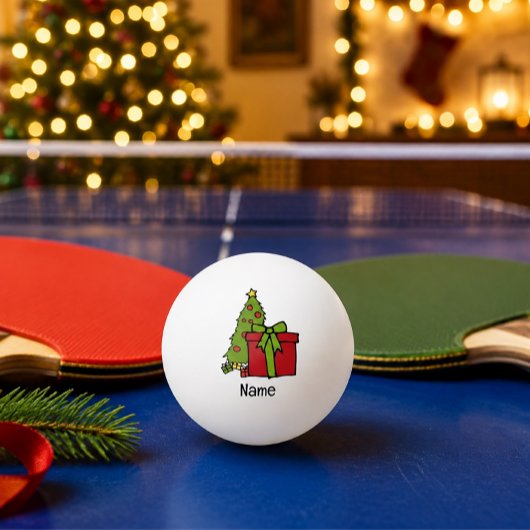 Weihnachtsbaum und rote Geschenkboxen Tischtennisball