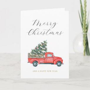 Weihnachtsbaum und roter LKW Merry X'mas Karte
