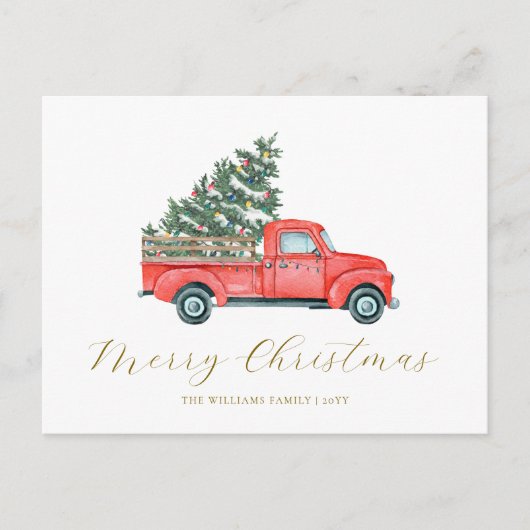 Weihnachtsbaum und roter LKW Merry X'mas Postkarte (Vorderseite)