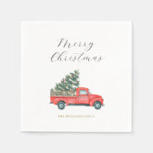 Weihnachtsbaum und roter LKW Merry X'mas Serviette (Vorderseite)