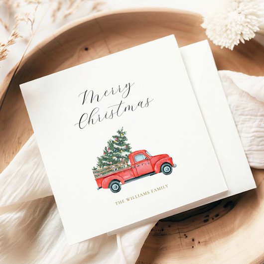Weihnachtsbaum und roter LKW Merry X'mas Serviette