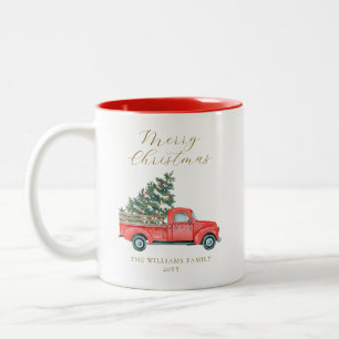 Weihnachtsbaum und roter LKW Merry X'mas Zweifarbige Tasse