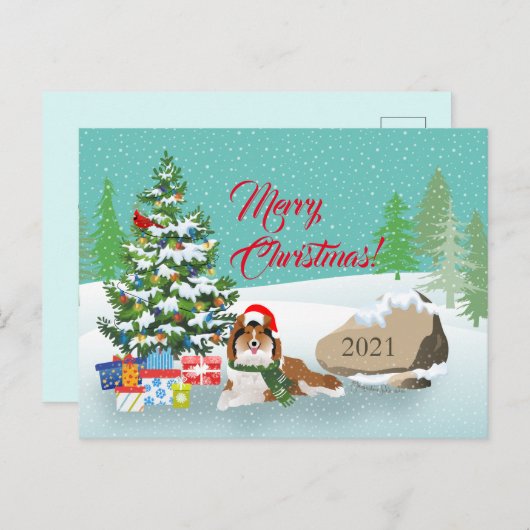 Weihnachtsbaum und Sable Sheltie Urlaub Postkarte (Vorne/Hinten)