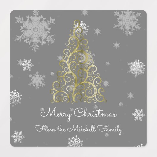 Weihnachtsbaum und Schneeflocken Etiketten (Design 1)