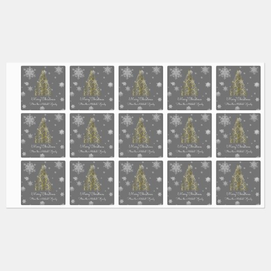 Weihnachtsbaum und Schneeflocken Etiketten (Blatt)