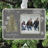 Weihnachtsbaum und Schneeflocken Gerahmt Rahmen-Ornament Silber