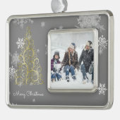 Weihnachtsbaum und Schneeflocken Gerahmt Rahmen-Ornament Silber (Links)