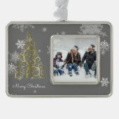 Weihnachtsbaum und Schneeflocken Gerahmt Rahmen-Ornament Silber (Vorderseite)