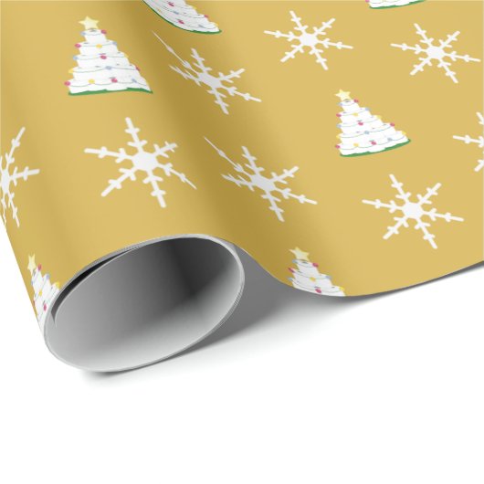 Weihnachtsbaum und Schneeflocken Geschenkpapier (Rolleneckpunkt)