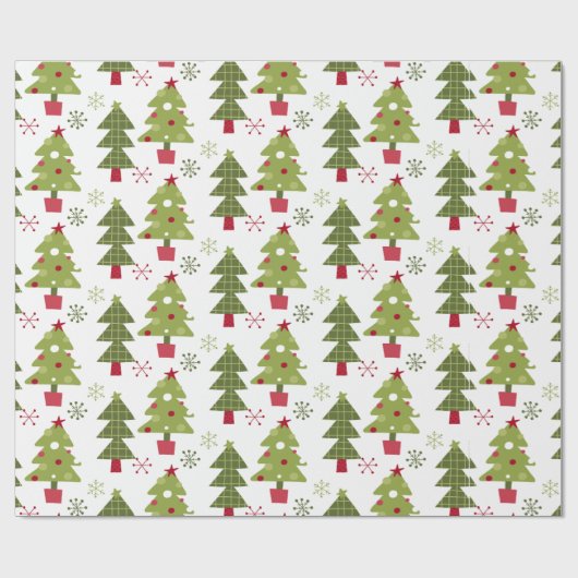 Weihnachtsbaum und Schneeflocken Geschenkpapier (Flach)