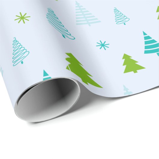 Weihnachtsbaum und Schneeflocken Moderne Weihnacht Geschenkpapier (Rolleneckpunkt)