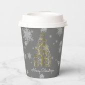 Weihnachtsbaum und Schneeflocken Papier Cup Pappbecher (Rückseite)