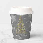 Weihnachtsbaum und Schneeflocken Papier Cup Pappbecher (Vorderseite)