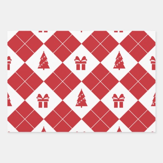 Weihnachtsbaum und Schneeflocken Rot - Strumpf Geschenkpapier Set (Vorderseite 3)