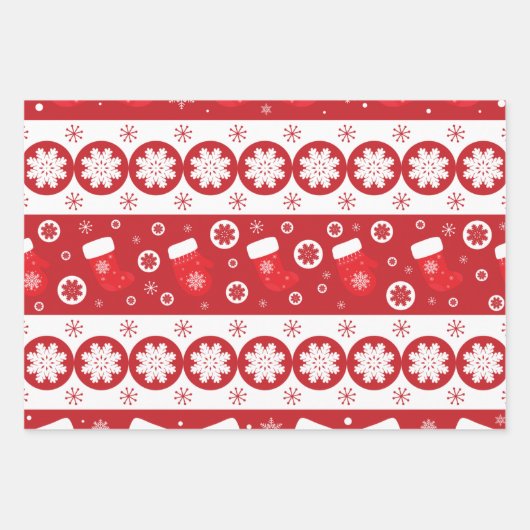Weihnachtsbaum und Schneeflocken Rot - Strumpf Geschenkpapier Set (Vorderseite)