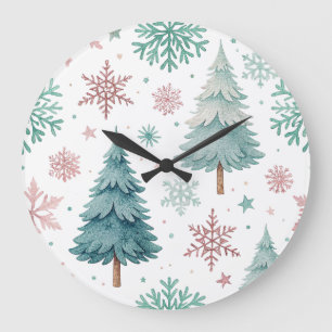 Weihnachtsbaum- und Schneeflocken-Wanduhr Große Wanduhr