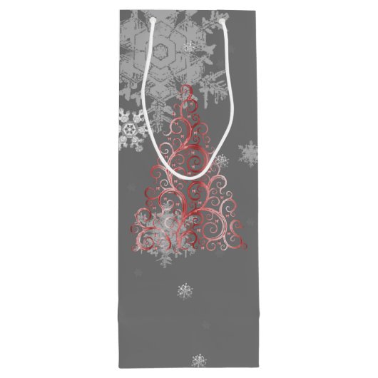 Weihnachtsbaum und Schneeflocken Weinbeutel Geschenktüte Für Weinflaschen (Rückseite)