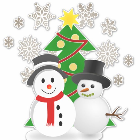 Weihnachtsbaum und Schneemann Aufkleber (Vorderseite)