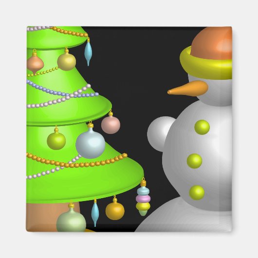 Weihnachtsbaum und Schneemann Magnet (Vorne)