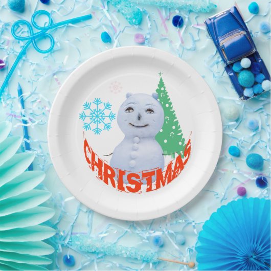 Weihnachtsbaum und Schneemann Pappteller (Party)
