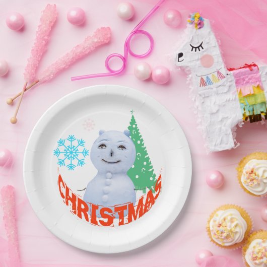 Weihnachtsbaum und Schneemann Pappteller (Party)