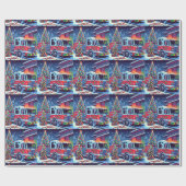 Weihnachtsbaum und Schneeschuhwandern Geschenkpapier (Flach)