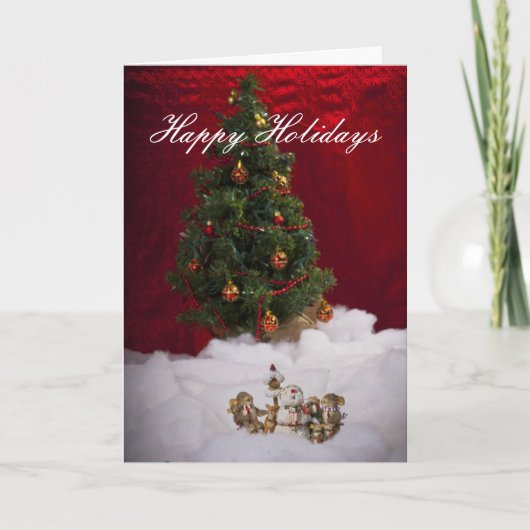 Weihnachtsbaum und Snowman Caroler Ferienkarte Feiertagskarte (Vorderseite)