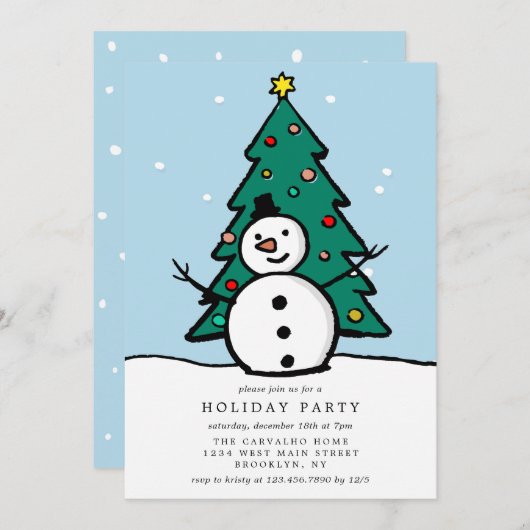 Weihnachtsbaum und Snowman Holiday Party Einladung (Vorne/Hinten)