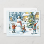 Weihnachtsbaum und Snowman Holiday Postkarte (Vorne/Hinten)