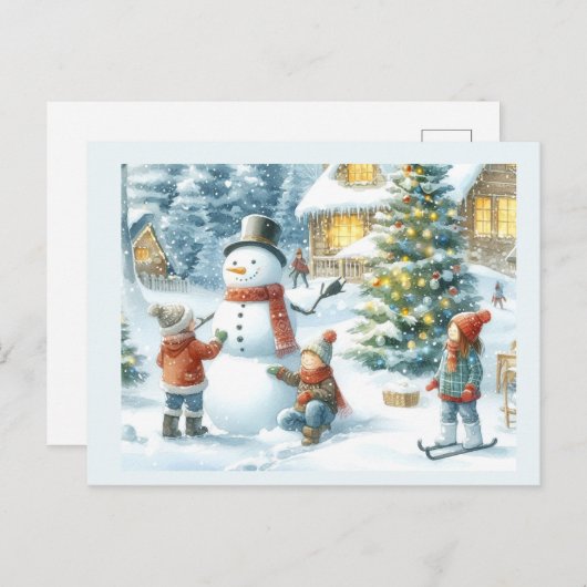 Weihnachtsbaum und Snowman Holiday Postkarte (Vorne/Hinten)
