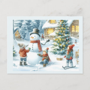 Weihnachtsbaum und Snowman Holiday Postkarte