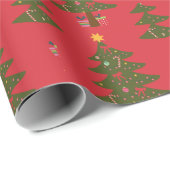 Weihnachtsbaum und Stern mit rotem Hintergrund Geschenkpapier (Rolleneckpunkt)