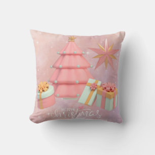 Weihnachtsbaum und Sterne in Rosa und Gold Kissen