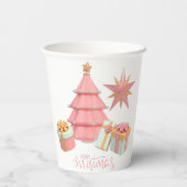 Weihnachtsbaum und Sterne in Rosa und Gold Pappbecher (Rückseite)