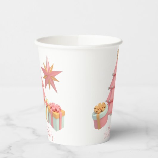Weihnachtsbaum und Sterne in Rosa und Gold Pappbecher (Links)