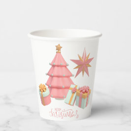 Weihnachtsbaum und Sterne in Rosa und Gold Pappbecher