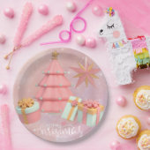 Weihnachtsbaum und Sterne in Rosa und Gold Pappteller (Party)