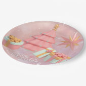 Weihnachtsbaum und Sterne in Rosa und Gold Pappteller (Schrägansicht)