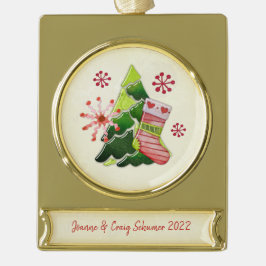 Weihnachtsbaum und Strumpf Whimsey Banner-Ornament Gold