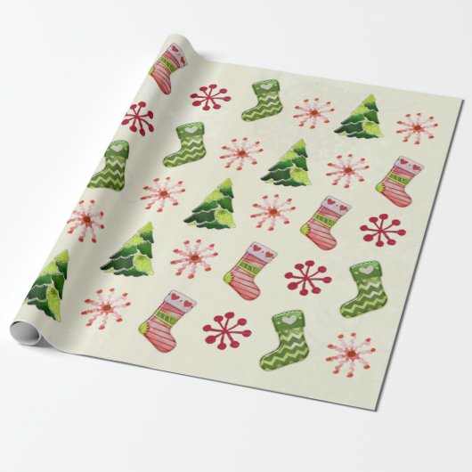 Weihnachtsbaum und Strumpf Whimsey Geschenkpapier (Ungerollt)